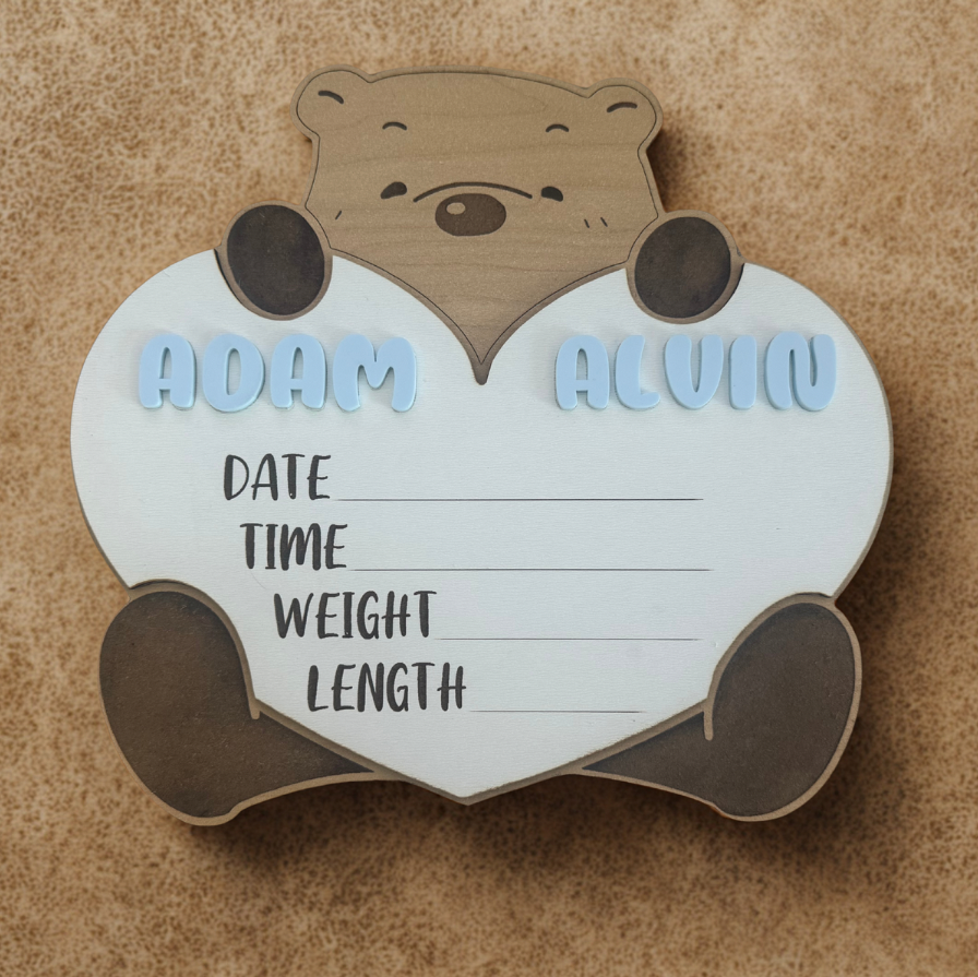 Custom Bear Birth Announcement Sign