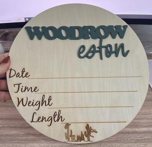 Personalized Wooden Birth Announcement Sign | Baby Name & Stats Plaque: